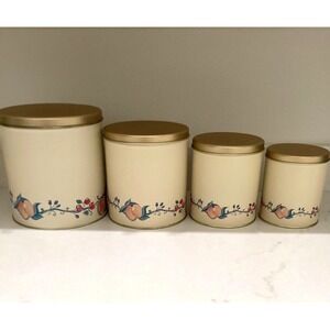 Ballonoff Metal Tin Canister Set Four Sizes Fruit Delight Design 1970's Era